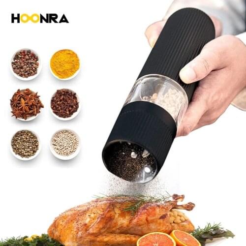 HOONRA 1/2Pcs Salt and Pepper Mills Electric Spice Grinder With Bright Light Adjustable Powered Shakers Automatic One Hand Mills