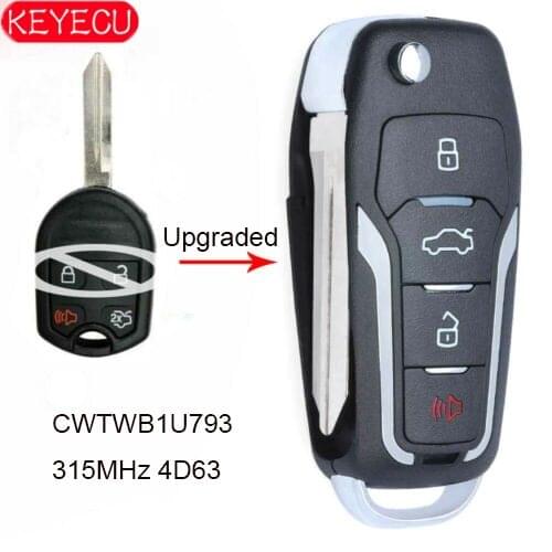 KEYECU Upgraded Flip KEY REMOTE CLICKER 4 Button 315MHz 4D63 80bit CHIP for Edge Escape Expedition Explorer Fusion CWTWB1U793