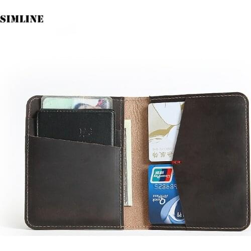 2020 Genuine Leather Card Holder Wallet Men Vintage Handmade Short Credit Card Holders Purse Case Driver License Cover For Male