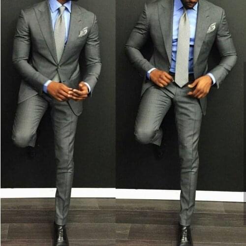 Costume Homme Grey New Fashion Casual Stylish Mens Suit Groom Suit Wedding Slim Fit Dress Groom Tuxedo Men (Jacket+Pants)