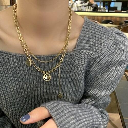 Smiley Round Pendant Necklace For Women Couples Net Hot Bundy Trend Fine Jewelry Box Clavicle Chain SAN328