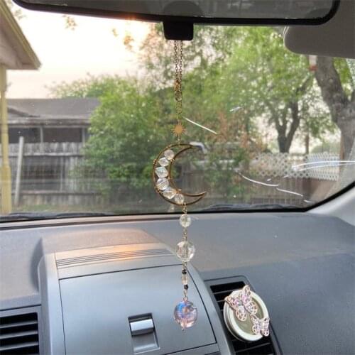 Crystal Moon Mini car charm, Suncatcher, rear view mirror charm, bohemian, witchy, celestial decor,witchcraft decoration