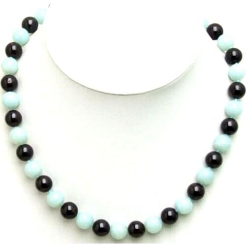 Qingmos Fashion 10mm Round Natural Blue Amazonite Necklace for Women with Natural Garnet Necklace Stone Jewelry Chokers 18"