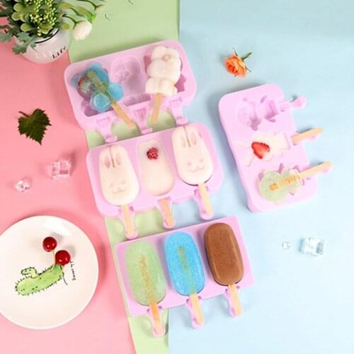 Cartoon Rabbit Silicone Ice Cream Mold With Lid Handmade Kids DIY Cake Popsicle Mold With Popsicle Sticks Candy Bar Accessories