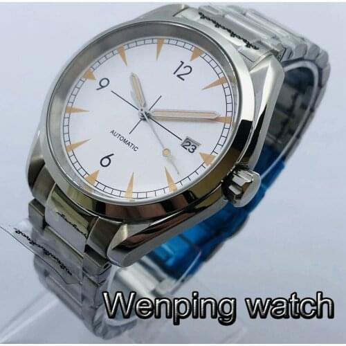 Bliger 40mm Mens Top Casual Business Watch Silver Case Sapphire Glass White Dial Date Luminous NH35 Movement Automatic Watch