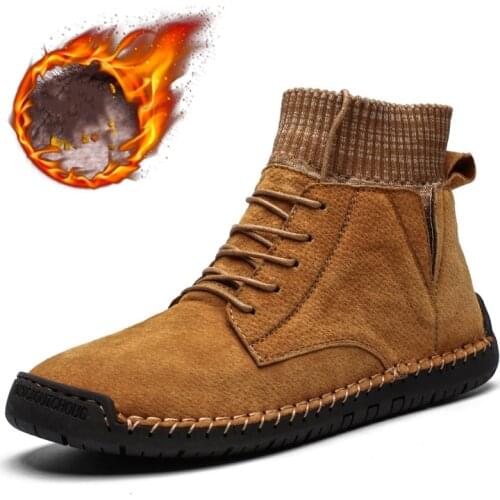 Men Winter Warm Plush Oxfords Dress Shoes High Top Male Ankle Boots Outdoor Army Travel Botas Hombre Sock Man Brithsh Sneaker
