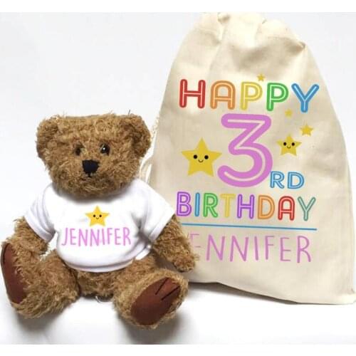 Customize name text baptism Christening bear toy gifts personalised birthday gift with bear and gift bag set