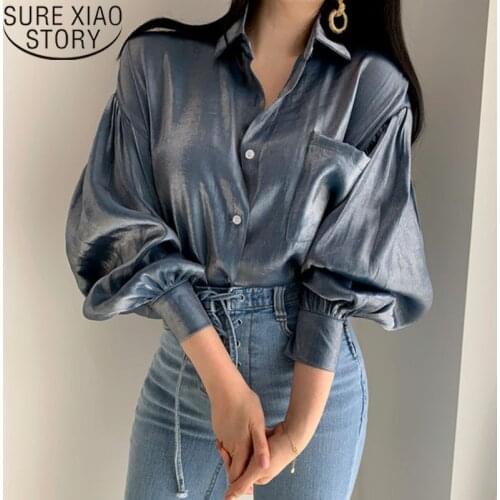 2020 New Spring Korean Edition Long-sleeved Loose Women Blouse Gradient Reflective Elegant Women Shirt Tops Blusas Mujer 8051 50