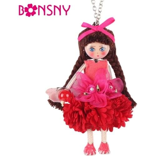 Bonsny Handmade French Doll Necklace Statement Cloth Long Chain Pendant 2016 New Spring Summer Jewelry for Women Gift Accessorie