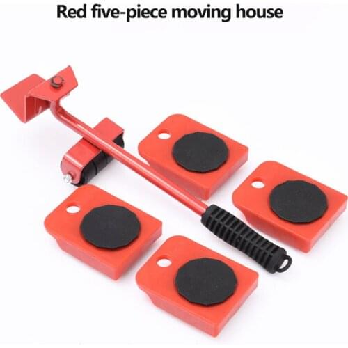 5pcs/Set Furniture Lifter Heavy Duty Furniture Mover Transport Moving System 4 Move Roller 1 Wheel Bar Lifting Hand Tool Set