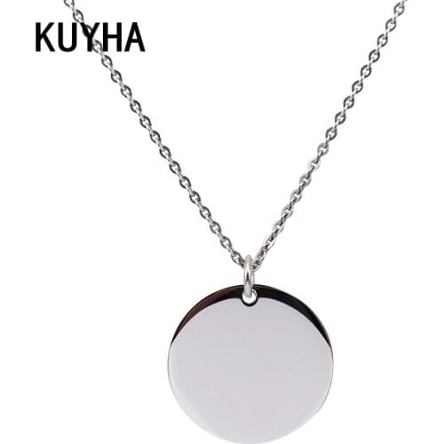 Engraved Necklace 316L Stainless Steel Round Shaped Pendant Choker with Any Laser Word/Name/Logo/Message