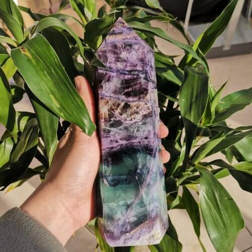 Natural Fluorite Hexagonal Column Crystal Point Healing Wand Mineral Crystal Home Decoration Stone
