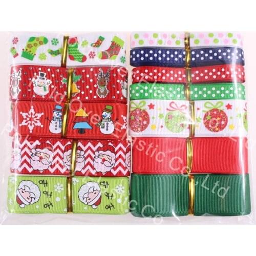 24yards/lot 2yards each color 7/8'' &3/8'' &1"christmas printed grosgrain ribbon for hair clip and gift decoration diy