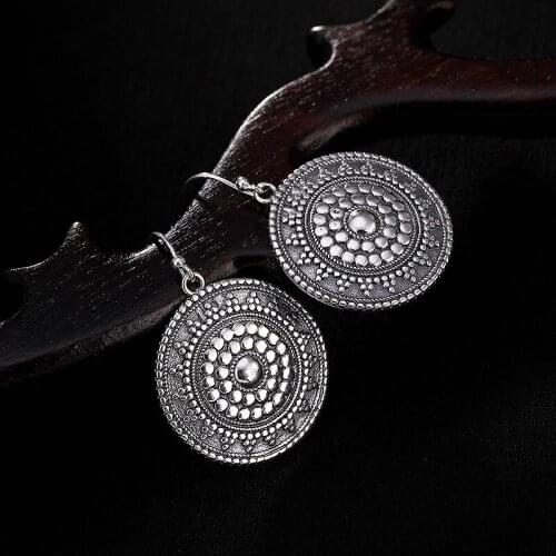 Natural retro 925 sterling silver round shape earrings individuality simple jewelry fashion for women gifts jewelry earrings