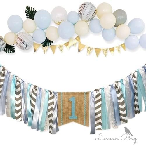 Blue Party Theme Dining Chair Pull Flag First baby Birthday Decoration High Chair Banner Party Birthday Decoration Supplies