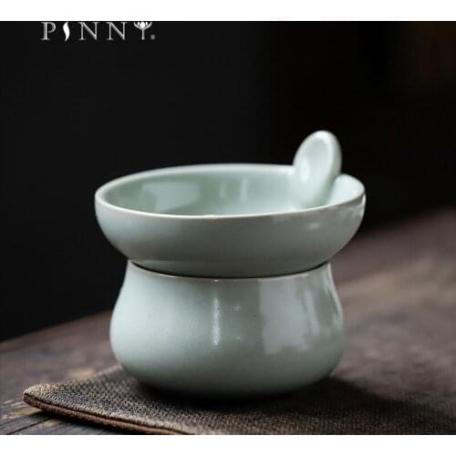 PINNY Cyan Glaze Ceramic Tea Strainers Stainless Steel Strainer Pigmented Tea Accessories Retro Tea Service
