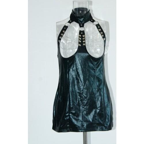 Sexy Cupless Catsuit Sexy Black Open Bust PVC Leather Woman Mini Dress Lingerie Punk Clubwear Top Lingerie Dresses