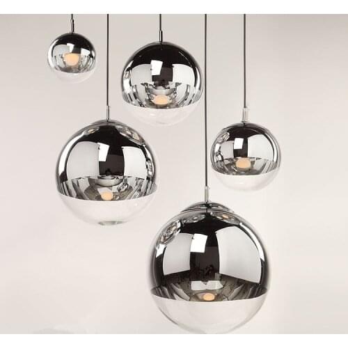 Modern creative minimalist space galvanized glass ball pendant lamp dining room bedroom bedside hanging light E27, silver / gold