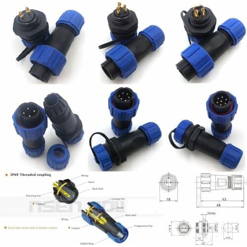 SP13 2 3 4 5 6 7 Pin Waterproof Connector, Aviation Connector LED Plug Socket