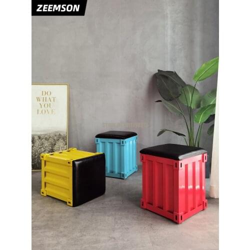 Retro industrial style container stool household low stool creative wrought iron square stool small stool storage stool can sit
