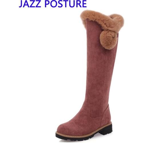 Warm plush lining knee high ladies winter boots round head sleeve leather grass size 34-43 fashion ladies winter square shoes q2