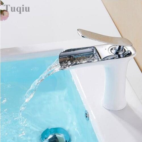 Vidric Free shipping Chrome & white color Waterfall Faucet Brass Bathroom Faucet Bathroom Basin Faucet Mixer Tap Hot & Cold Sink