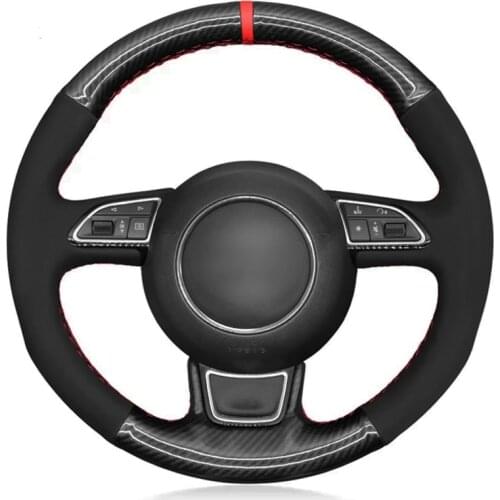 Car Steering Wheel Cover Black Carbon Fiber Suede For Audi A1 A3 A4 2015-2016 A7 2012-2018 S7 2013-2018 RS7 2014-2015