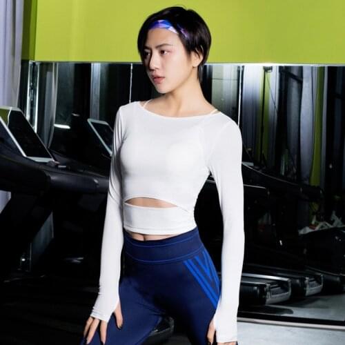 2020 Women Gym White Yoga Crop Tops Yoga Shirts Long Sleeve Workout Tops Fitness Running Sport T-Shirts Training Yoga Sportswear