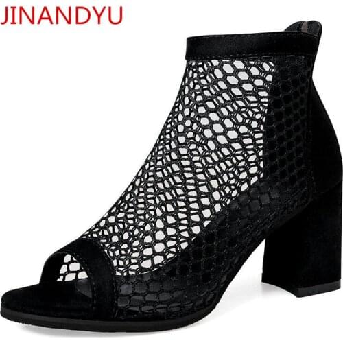 Leopard Print Chunky High Heels Women Shoes Summer Sandals Outdoor New Sexy Sandal High Heels Women Mesh Boots Sandale Dame