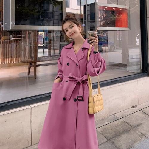 2020 Autumn Korean Version Fashion Double-Breasted Women Trench Coat Mid-length Long Loose temperament British Style Chic Coat