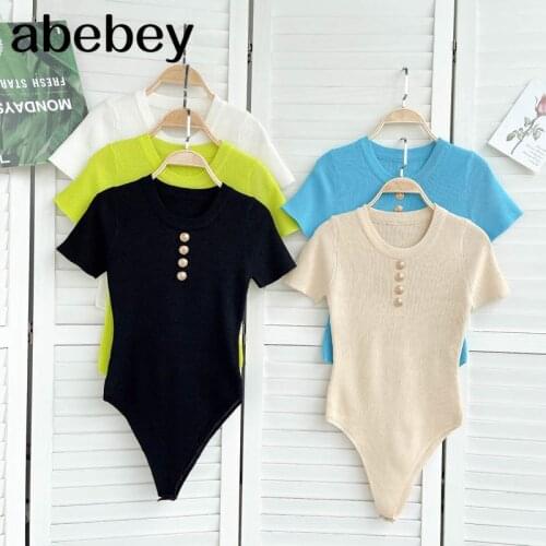 Women Elastic Slim Bodysuit Short Sleeve O Neck Fashion Solid Casual Jumpsuits Summer Sexy Streetwear Knitted Rompers