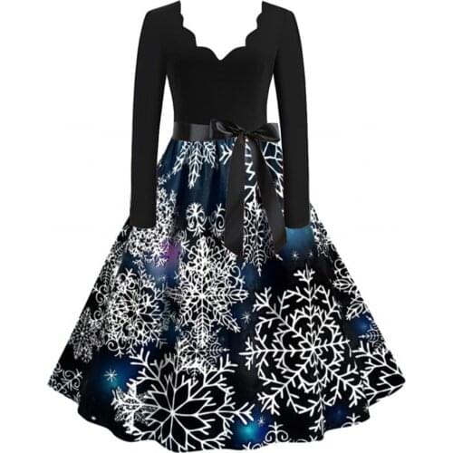 Women Long Sleeve Dress Christmas Musical Notes Print Vintage Flare Dresses Woman Party Night Dress Vestido Mujer #G3