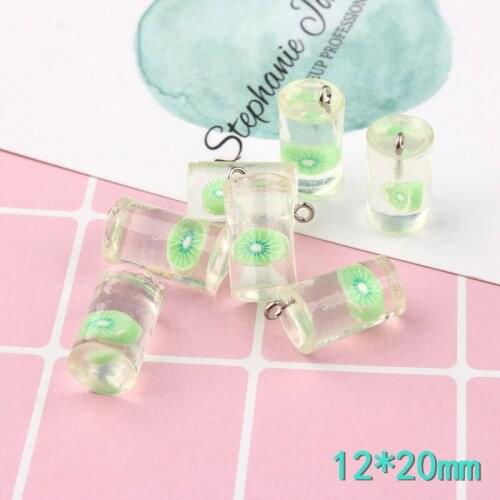 10pcs 12*20mm Kiwi Fruit bottle charms creative DIY key buckle hanging parts resin mobile phone pendants accessories factory
