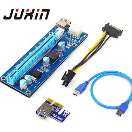10pcs/lot 2017new Upgraded PCI-E 1X to 16X Express Riser Card PCI Extender 60cm USB3.0 Cable 6 Pins SATA Power for Bitcoin Miner