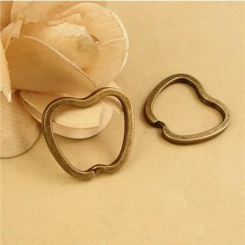 10pcs/lot Antique Bronze Apple Shape Keychain Circle Keyring Findings Fit DIY Retro Keychain Rings Circles Accessories