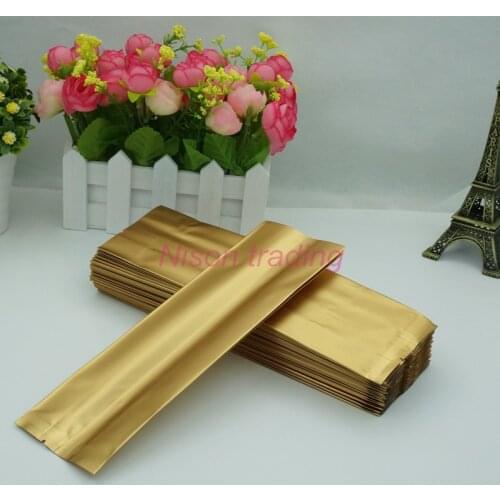 100pcs/lot 9x25+6cm Dark gold Aluminum foil organ bag, mylar plated Side Gusseted plastic Pouch, coffee bean bellows pocket