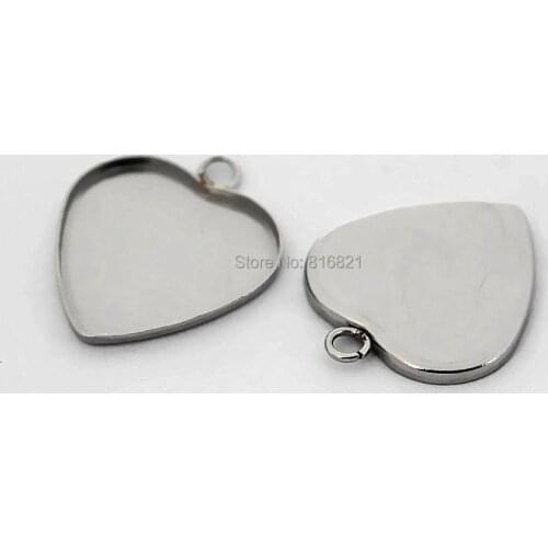 19mm 20mm Stainless Steel Heart tray with a Loop Blank Bezel Settings Cabochon base Pendant Findings DIY Crafts Accessories