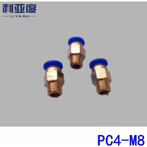 50pcs/lot PC4-M8 4mm Tube Push In To M8 fast joint / pneumatic connector / copper connector / thread
