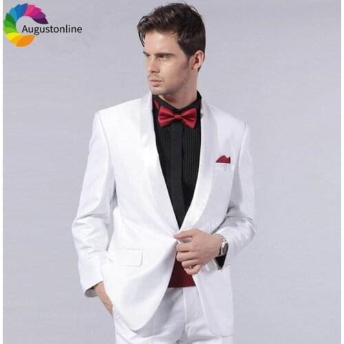 White Men Suits Slim Fit Wedding Groom Wear Tuxedos Shawl Lapel 2 Pieces (Jacket+Pants) Bridegroom Suits Best Man Blazer