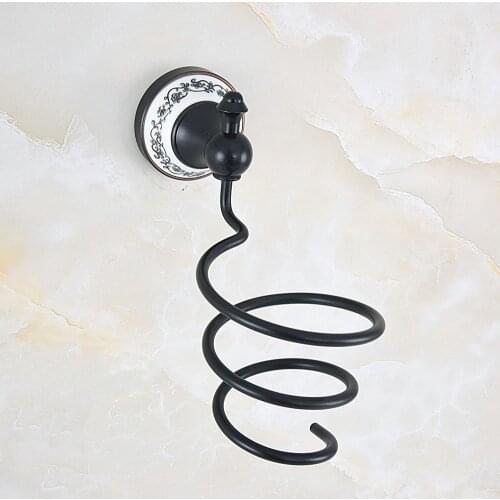 Black Oil Rubbed Brass Ceramic Base Hair Dryer Holder Wall Mounted Dryer Holder Bathroom Accessories Bath Hardware aba768