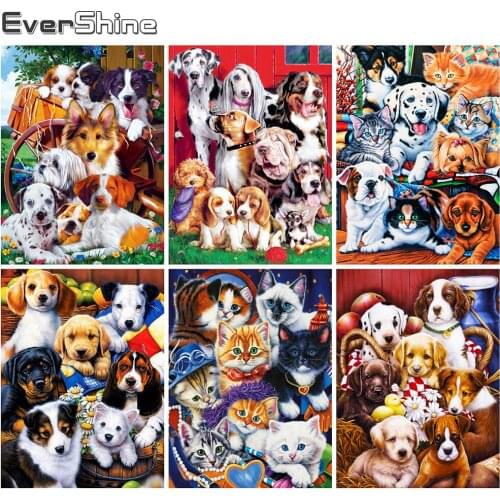 Evershine Diamond Embroidery Dog 5D DIY Cross Stitch Diamond Painting Cat Animal Rhinestone Art Home Decor Gift