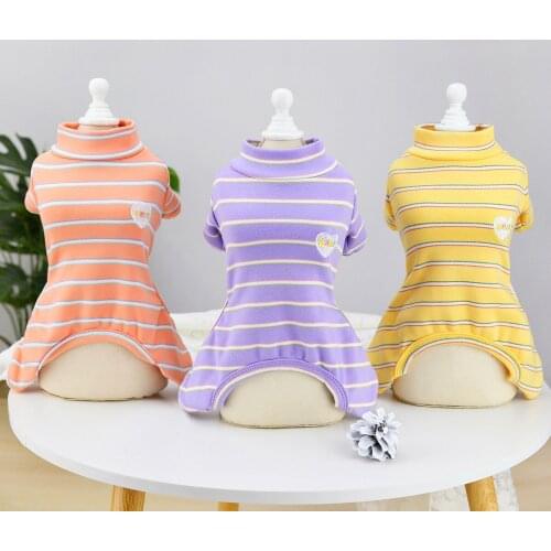 Cotton Dog Pajamas Soft Striped Cat Jumpsuit Chihuahua Yorkie Dog Clothes Heart Printed Winter Pet Overalls for Small Medium Dog