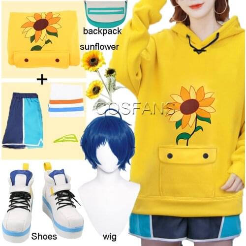 Wonder Egg Priority Ohto Ai Hoodie Pullover Anime Cosplay Costumes Yellow Sweatshirt Shorts Wig Sock Bag Hairpin Full set Props