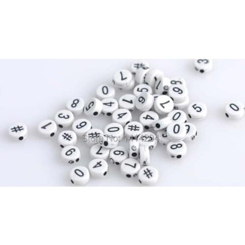 Mixed white Acrylic number Flat Round Pony Beads For Jewelry Making 7X3mm 400PCs YKL0138