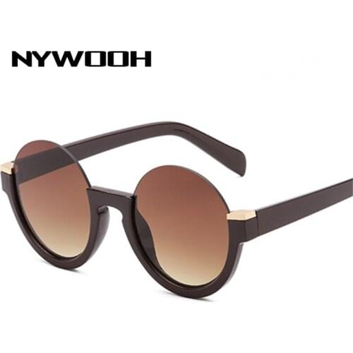 NYWOOH Round Sunglasses Women Men Vintage Half Frame Sunglass Ladies Brand Designer Gradient Sun Glasses