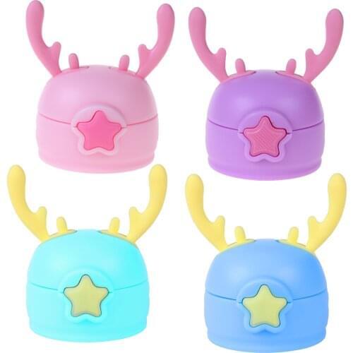 Kids Water Bottle Lids Cartoon Antlers Straw Lids Covers Replacement Toddlers Baby Drinking Cup Covers Water Bottle with Straw