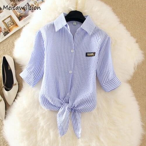 Summer Women Striped Blouse Shirt 2019 Casual Short Sleeve Bow Office Shirts Lady Short Tops Plus Size 4XL Shirt Blouses