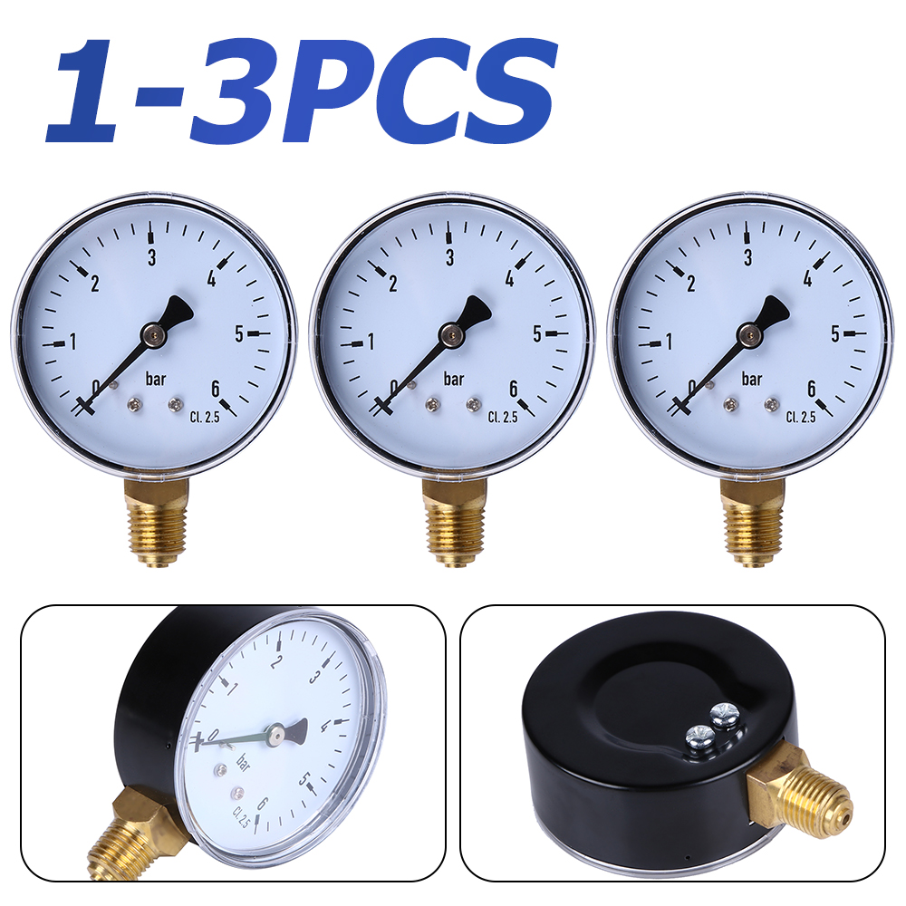 1/4 Inch Manometer 6 Bar Compressor Compressed Air Pressure Gauge for Air Water Oil Gas Measurement