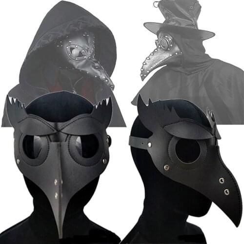 Plague Doctor Mask Adult Steampunk Horror PU Bird Mask Cosplay Masque Halloween Party Props Beak Mask Carnival Accessories