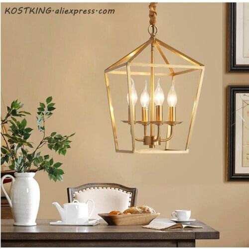 Diamond style copper brass golden hanging chain pendant light lamp bird cage nest dinning living room golden pendant lamp light
